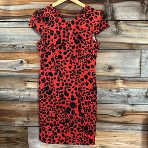 Betsey Johnson Red & Black Leopard Sheath Dress. Size 8.